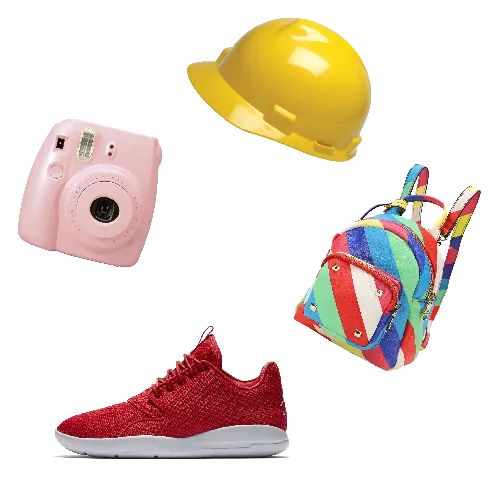 camera, helmet, bag and shoe
